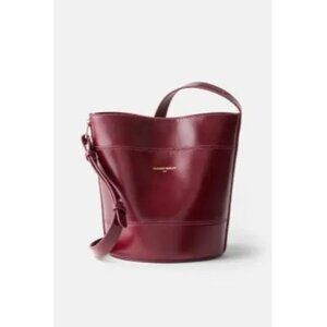 V-24. Claudie Pierlot Solveig Leather Bucket Bag Burgundy